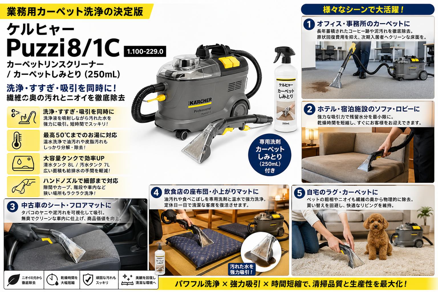 ケルヒャーPuzzi8/1C 1.100-229.0  カーペットリンスクリーナー/ カーペットしみとり (250mL) 用途