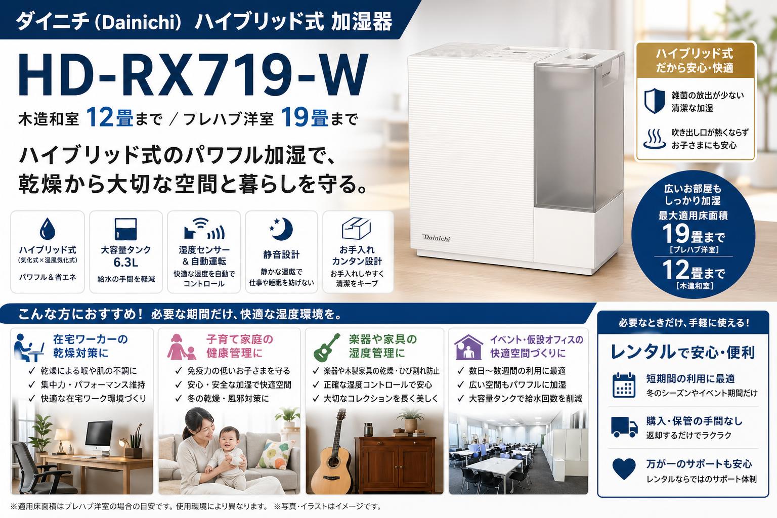 ダイニチ (Dainichi)  ハイブリッド式 加湿器  HD-RX719-W（木造和室12畳まで/プレハブ洋室19畳まで） おもな対象のお客様