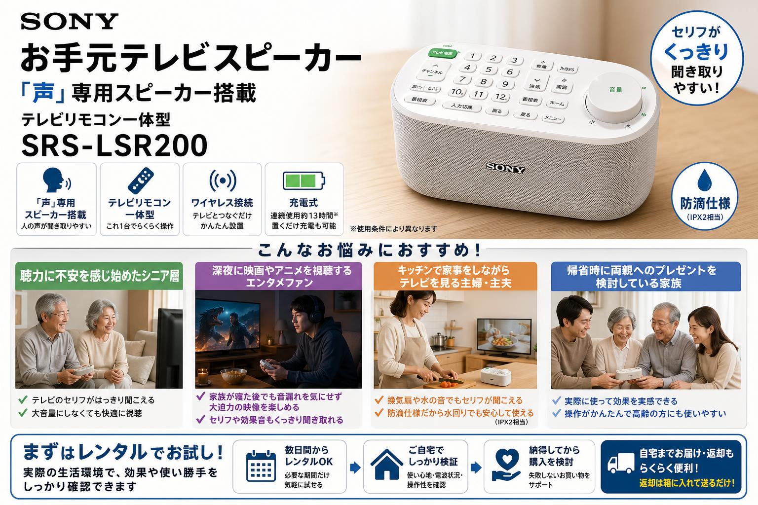 SONY お手元テレビスピーカー 「声」専用スピーカー搭載 テレビリモコン一体型 SRS-LSR200 おもな対象のお客様