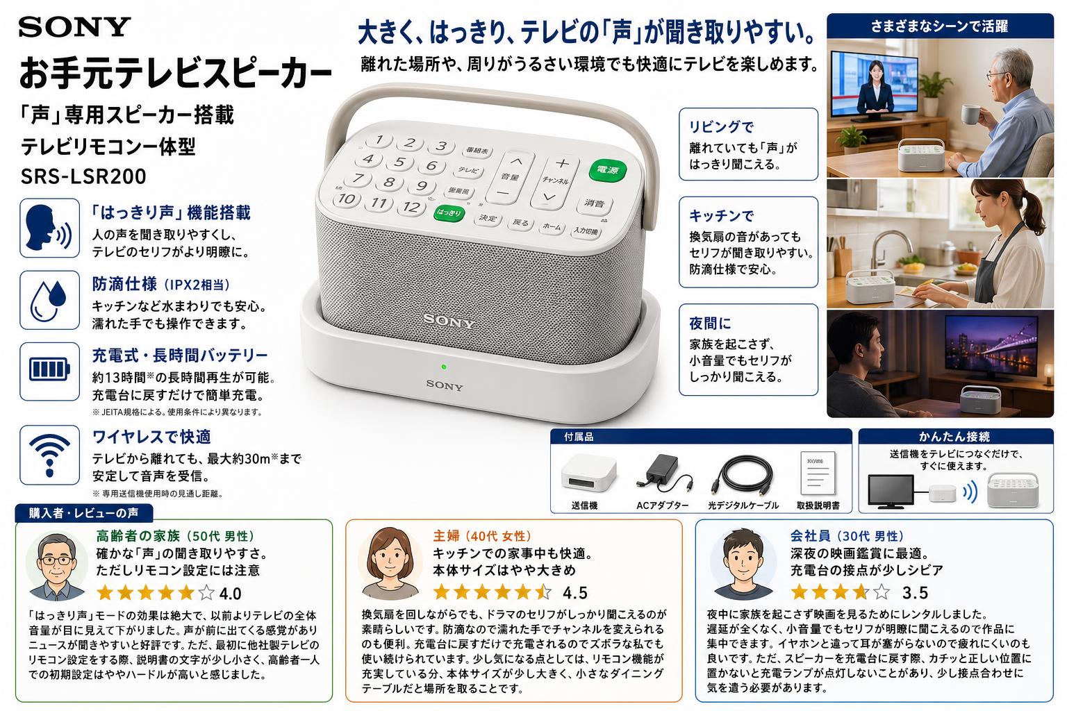 SONY お手元テレビスピーカー 「声」専用スピーカー搭載 テレビリモコン一体型 SRS-LSR200 インターネット上のお客様の声（評判）