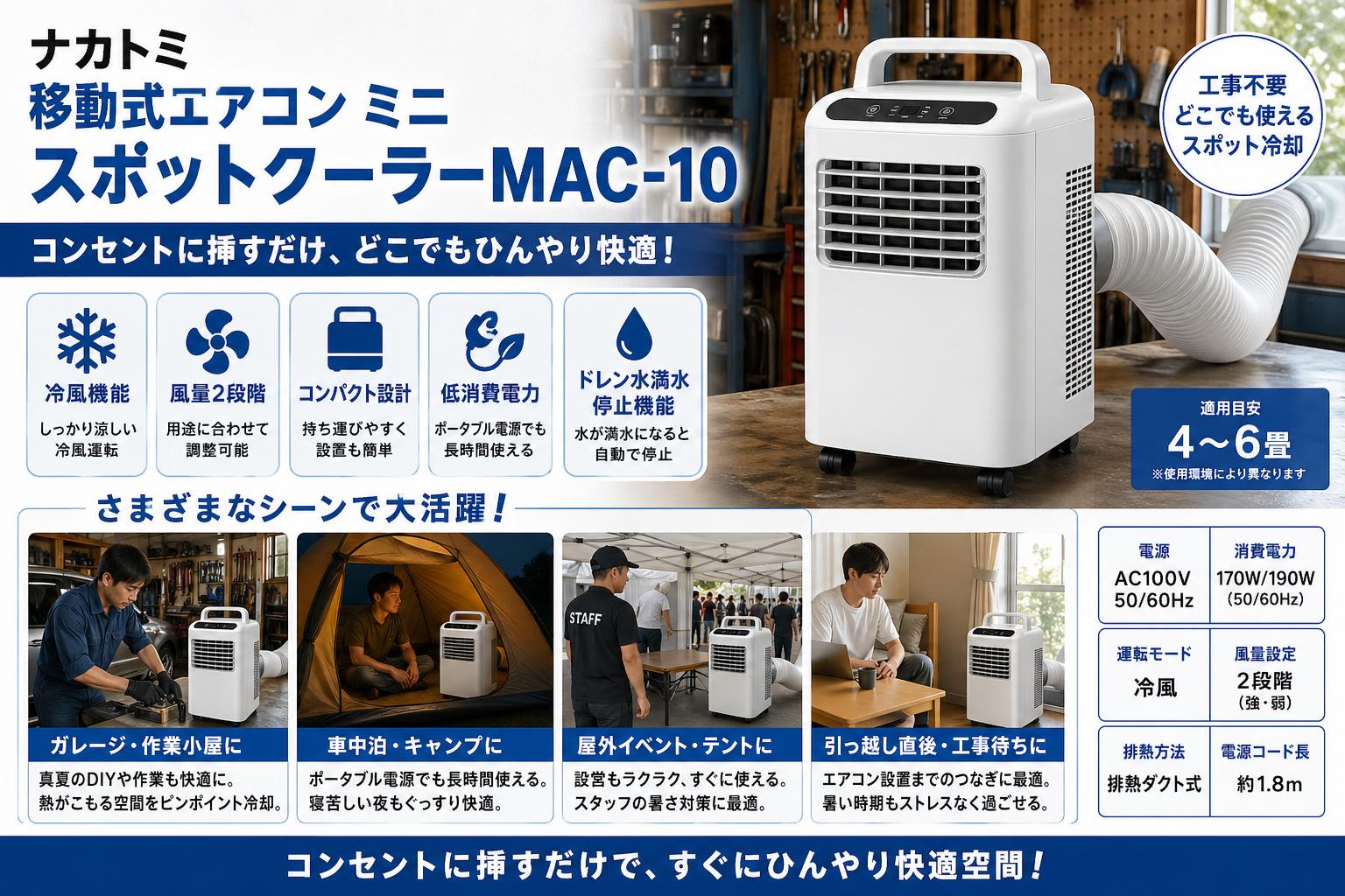 ナカトミ 移動式エアコン ミニ スポットクーラーMAC-10 おもな対象のお客様