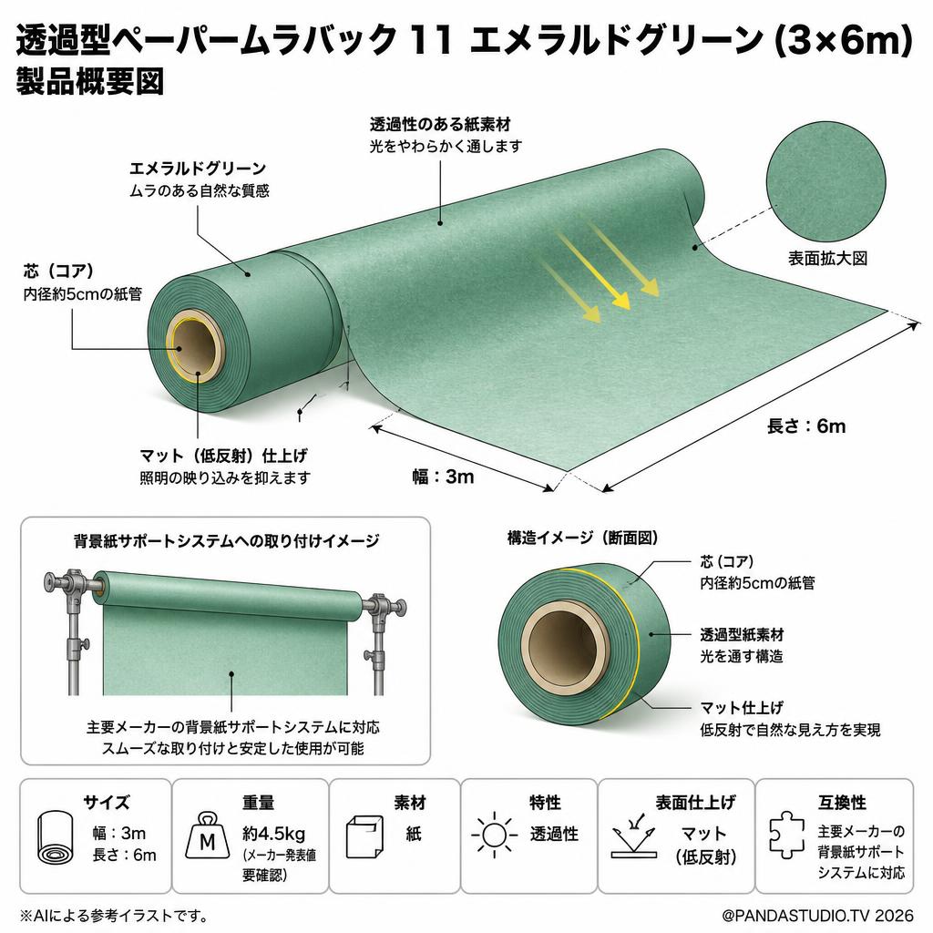 透過型ペーパームラバック 11 エメラルドグリーン(3×6m)【PROKIZAI.COM】 スペック
