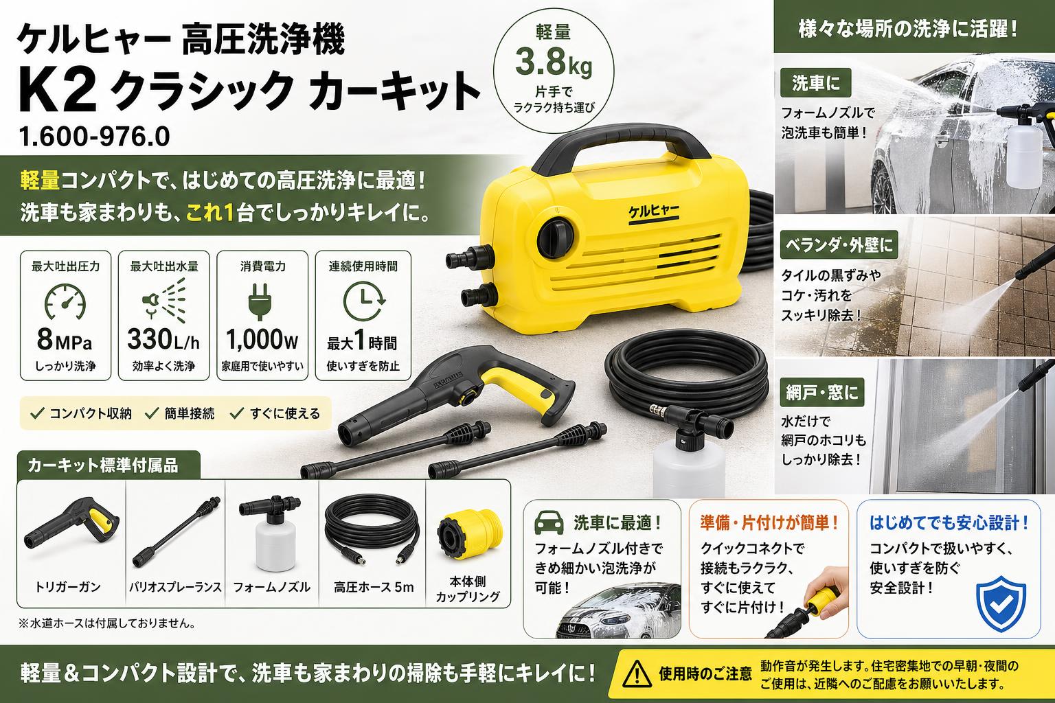 ケルヒャー高圧洗浄機 K2 クラシック カーキット 1.600-976.0 インターネット上のお客様の声（評判）