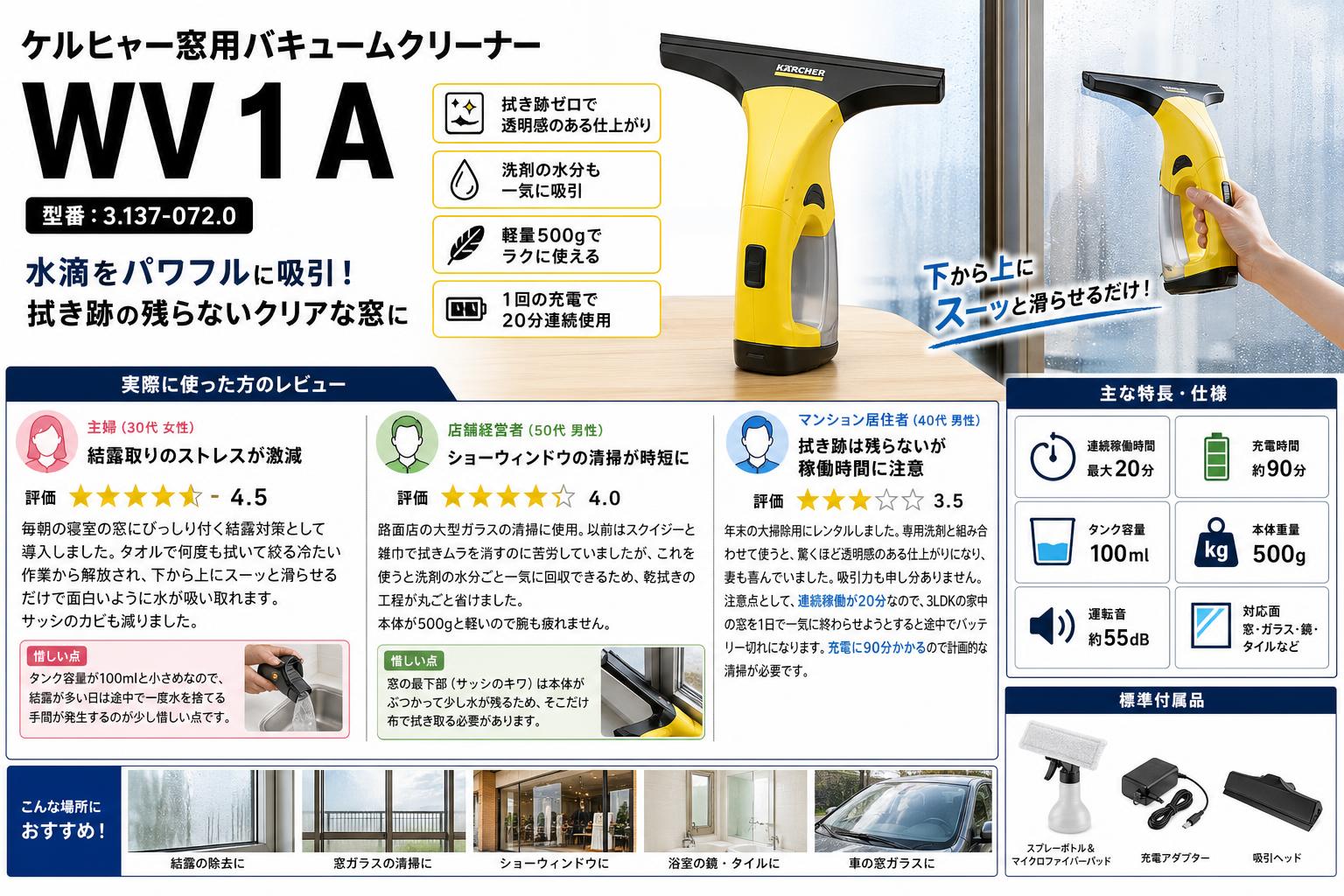 ケルヒャー窓用バキュームクリーナー WV 1 A 3.137-072.0 インターネット上のお客様の声（評判）