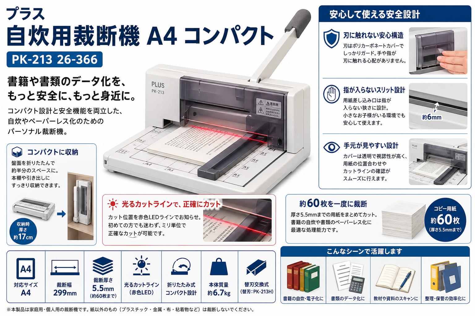 プラス 自炊用裁断機 A4 コンパクト PK-213 26-366 | パンダスタジオ