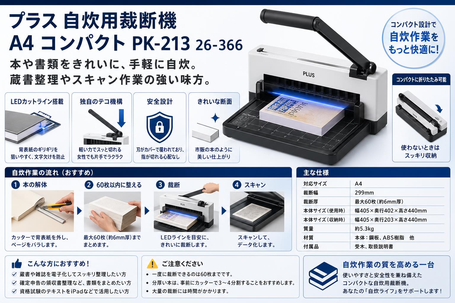 プラス 自炊用裁断機 A4 コンパクト PK-213 26-366 | パンダスタジオ