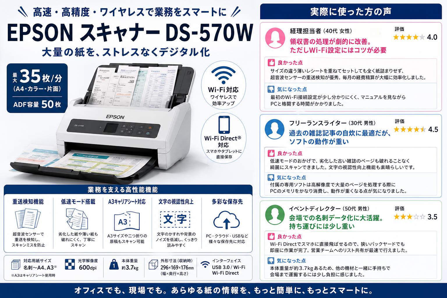 EPSON スキャナー DS-570W インターネット上のお客様の声（評判）