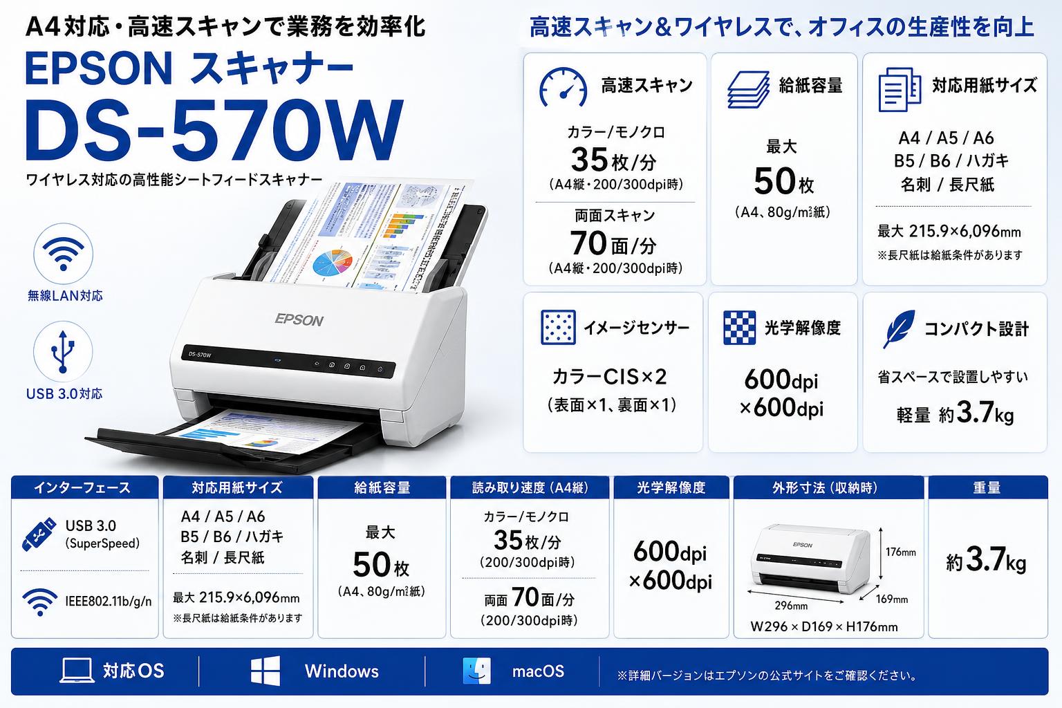 EPSON スキャナー DS-570W スペック