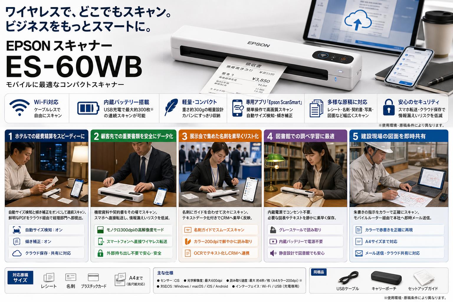 EPSON スキャナー ES-60WB 用途