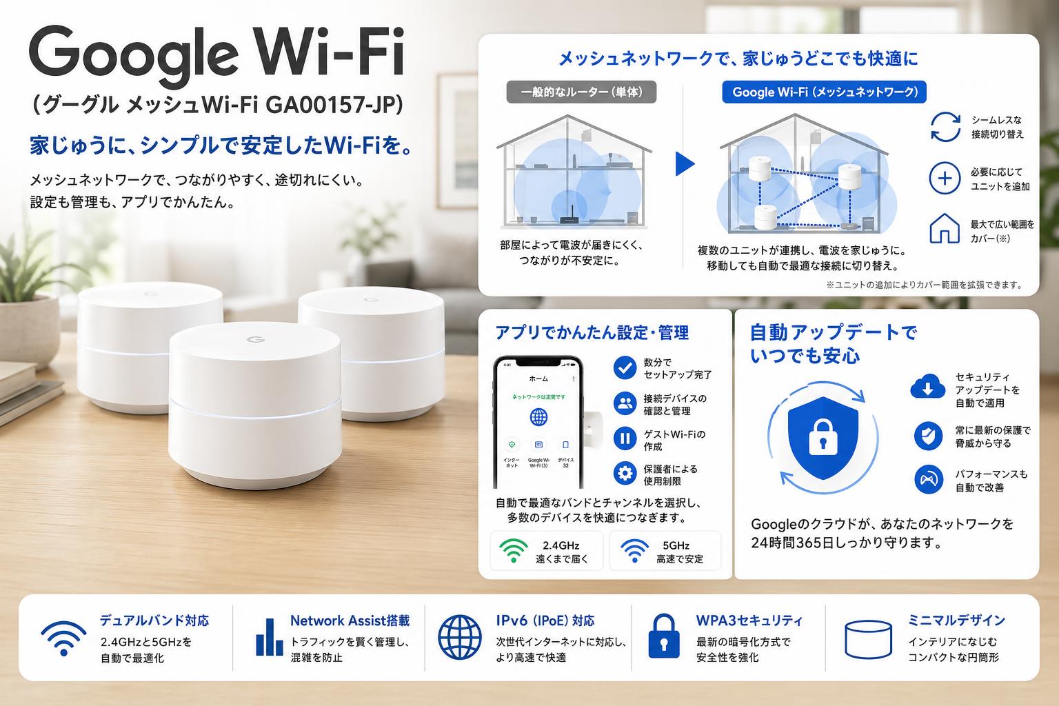 Google Wi-Fi （グーグル メッシュWi-Fi GA00157-JP） 概要