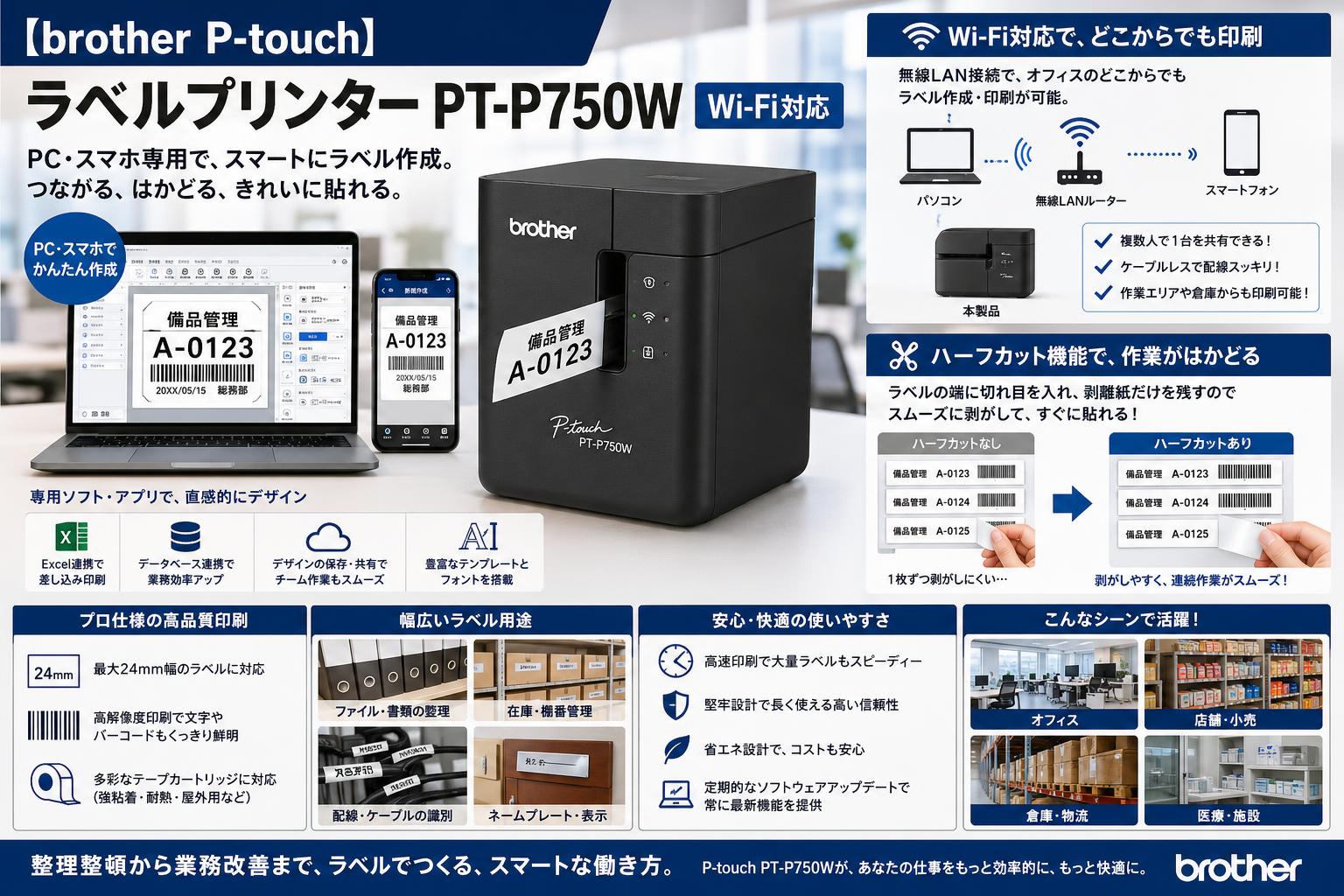 【brother P-touch】ラベルプリンター PT-P750W Wi-Fi対応 概要