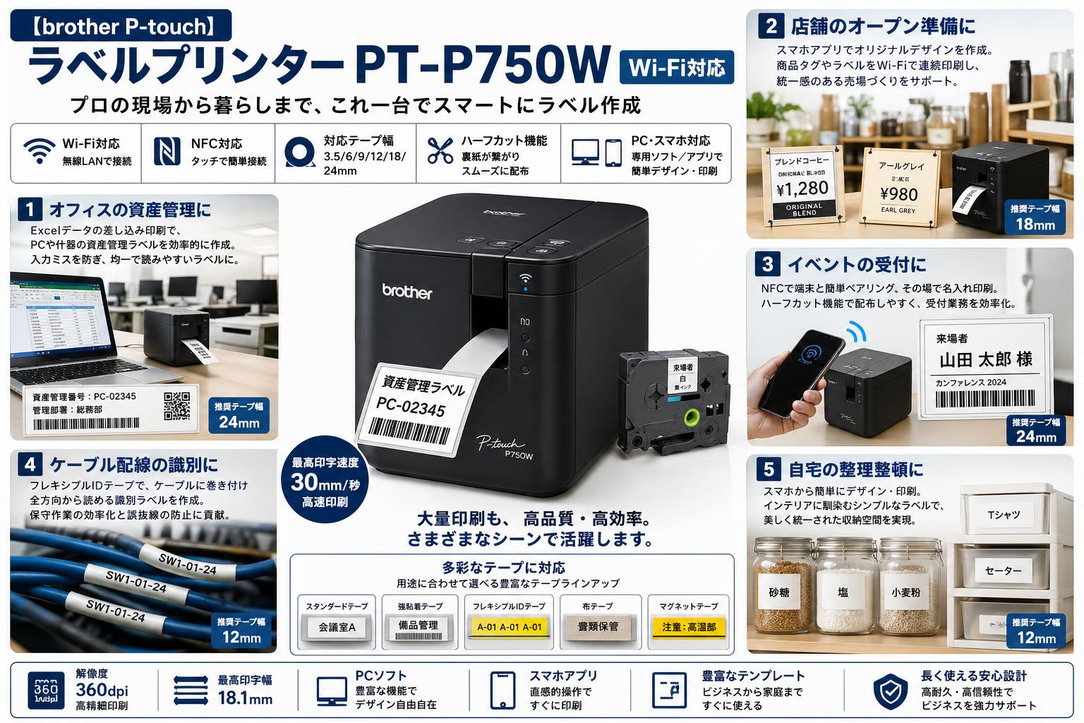 【brother P-touch】ラベルプリンター PT-P750W Wi-Fi対応 用途