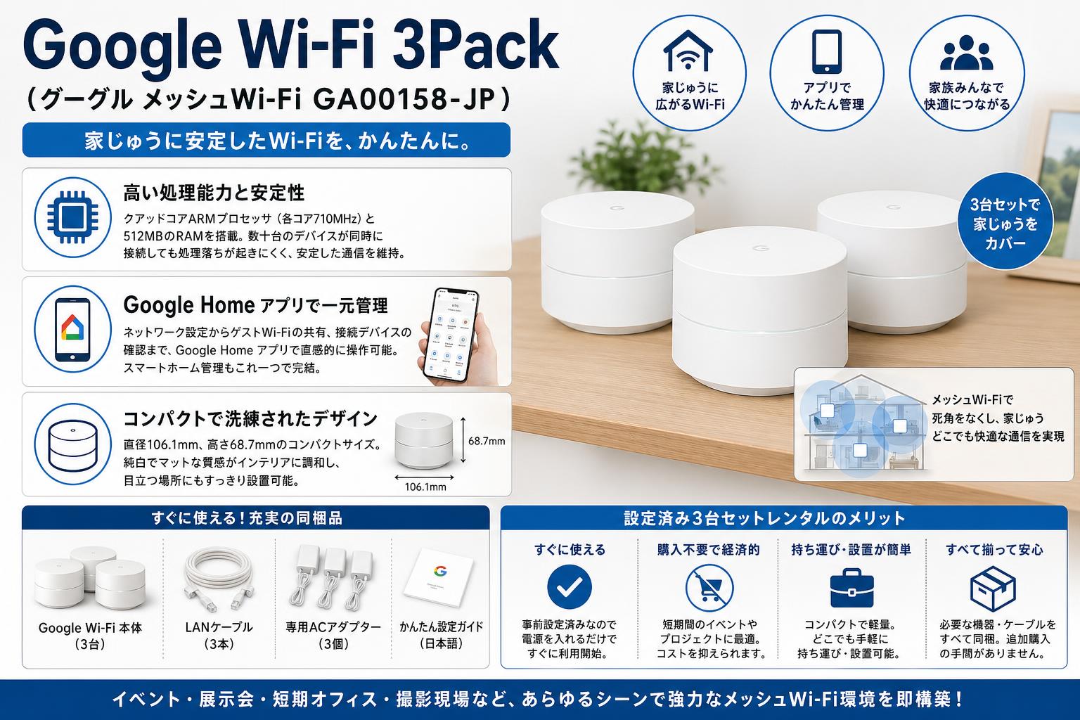 Google Wi-Fi 3Pack  （グーグル メッシュWi-Fi GA00158-JP ） セールスポイント