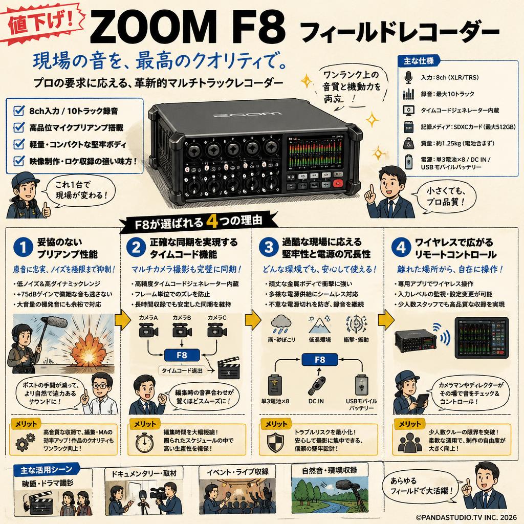 【値下げ】ZOOM F8 フィールドレコーダー 概要