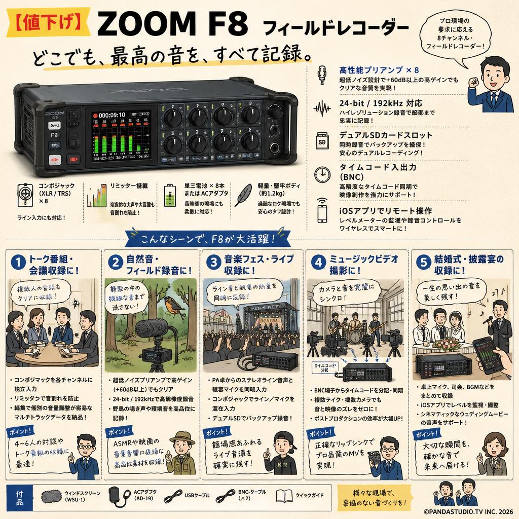 【値下げ】ZOOM F8 フィールドレコーダー 用途
