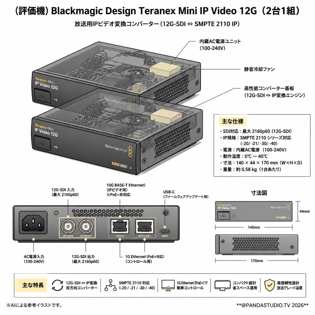（評価機）Blackmagic Design Teranex Mini IP Video 12G（2台1組） スペック