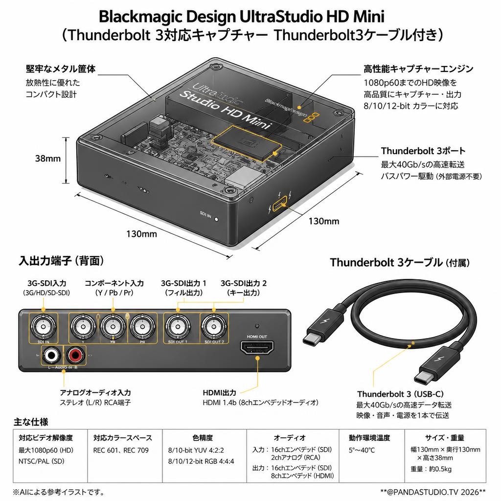 Blackmagic Design UltraStudio HD Mini （Thunderbolt 3対応キャプチャー Thunderbolt3ケーブル付き） スペック