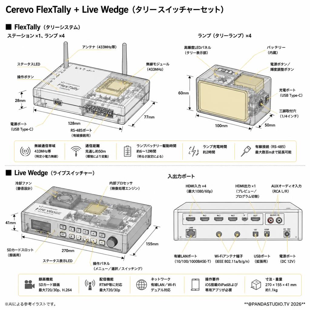 Cerevo FlexTally + Live Wedge (タリー スイッチャーセット) スペック