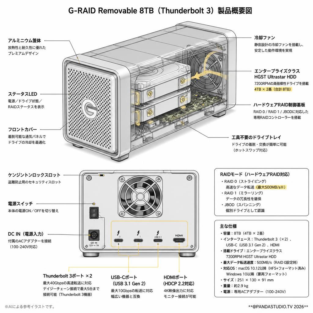 G-Technology HGST G-RAID Removable 8TB（Thunderbolt3） スペック