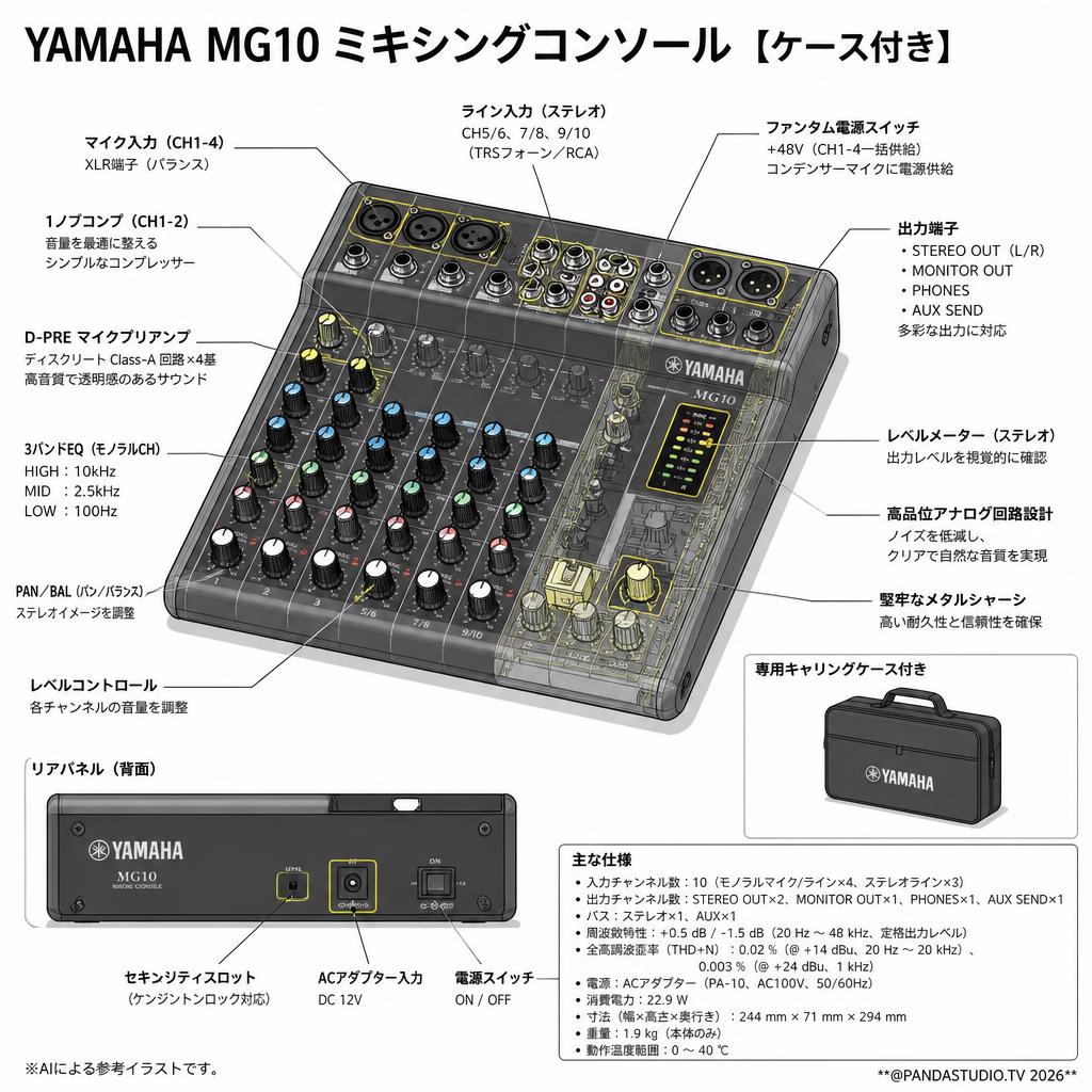 YAMAHA MG10 ミキシングコンソール【ケース付き】 スペック