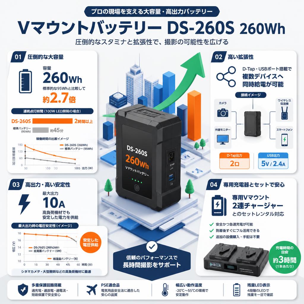 Vマウントバッテリー DS-260S 260Wh セールスポイント