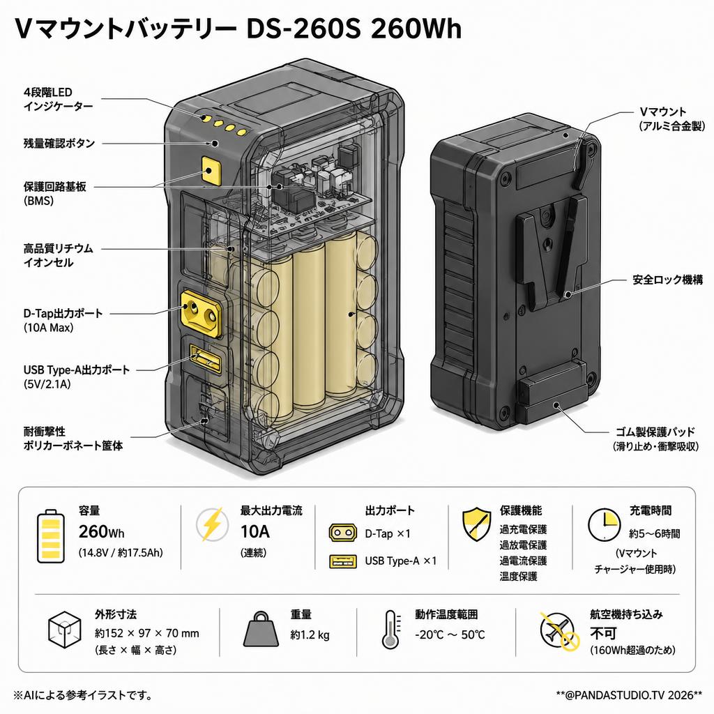 Vマウントバッテリー DS-260S 260Wh スペック