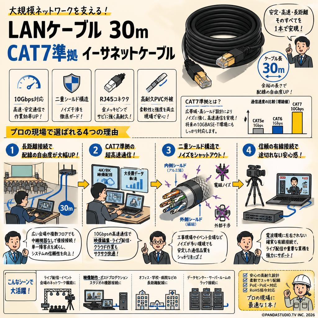 LANケーブル 30m CAT7準拠 イーサネットケーブル 概要