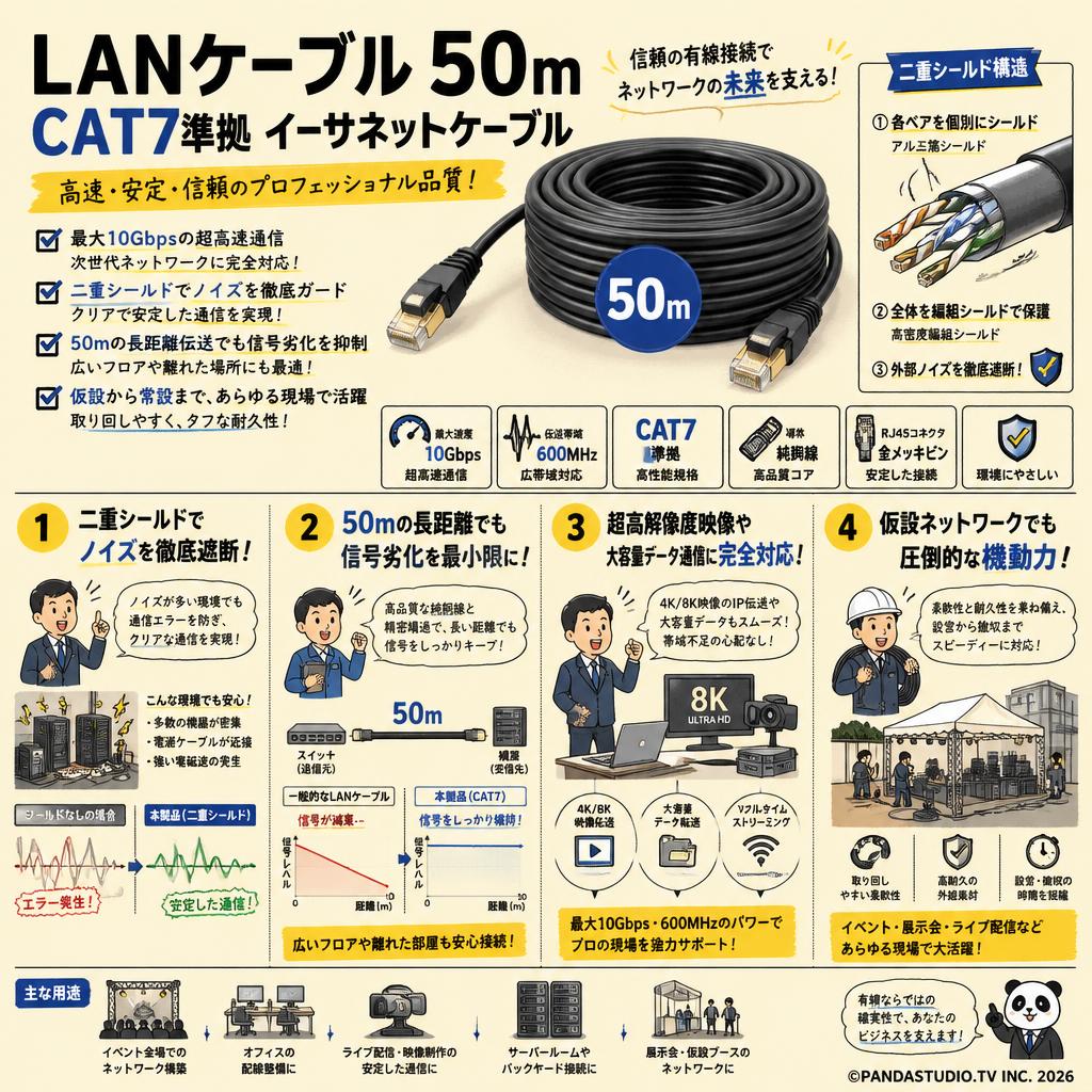 LANケーブル 50m CAT7準拠 イーサネットケーブル 概要