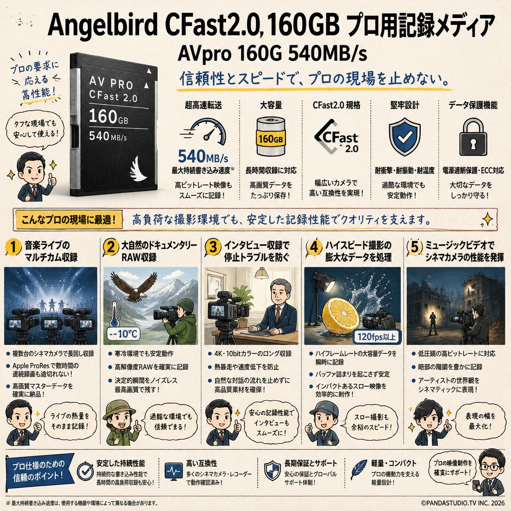 Angelbird CFast2.0 160GB プロ用記録メディア AVpro 160G 540MB/s 用途