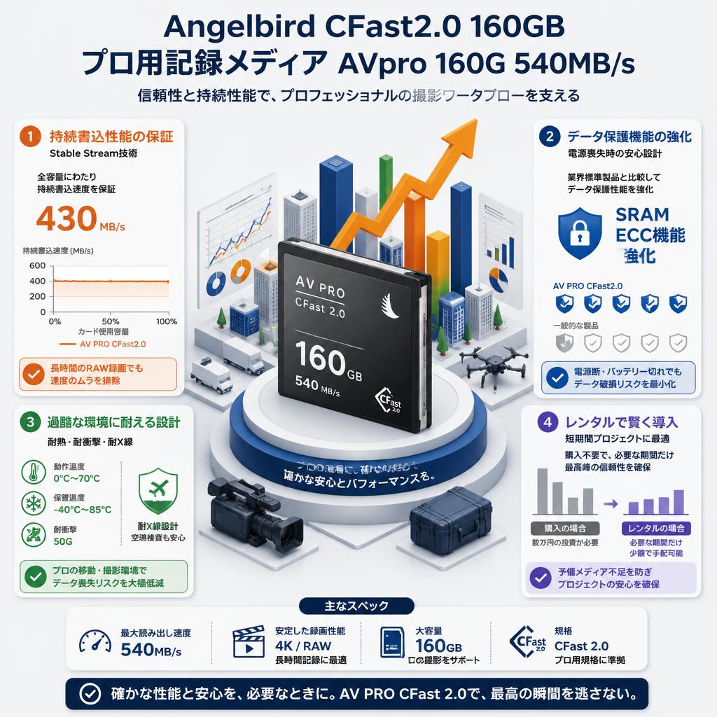 Angelbird CFast2.0 160GB プロ用記録メディア AVpro 160G 540MB/s セールスポイント