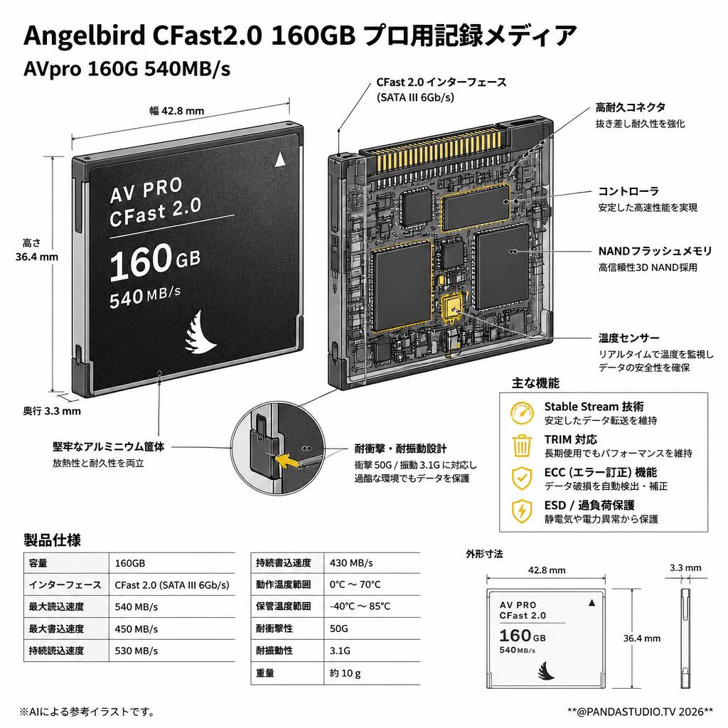 Angelbird CFast2.0 160GB プロ用記録メディア AVpro 160G 540MB/s スペック