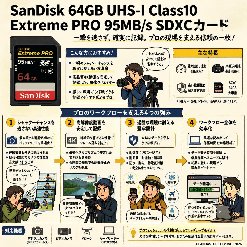 SanDisk 64GB UHS-I Class10  Extreme PRO 95MB/s SDXCカード 概要
