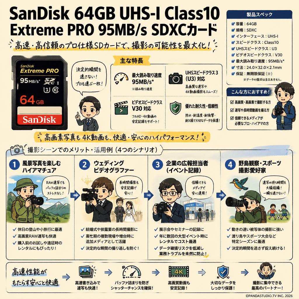 SanDisk 64GB UHS-I Class10  Extreme PRO 95MB/s SDXCカード おもな対象のお客様