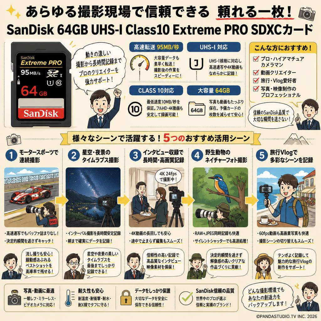 SanDisk 64GB UHS-I Class10  Extreme PRO 95MB/s SDXCカード 用途