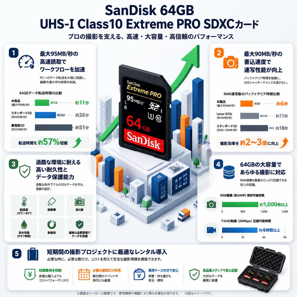 SanDisk 64GB UHS-I Class10  Extreme PRO 95MB/s SDXCカード セールスポイント