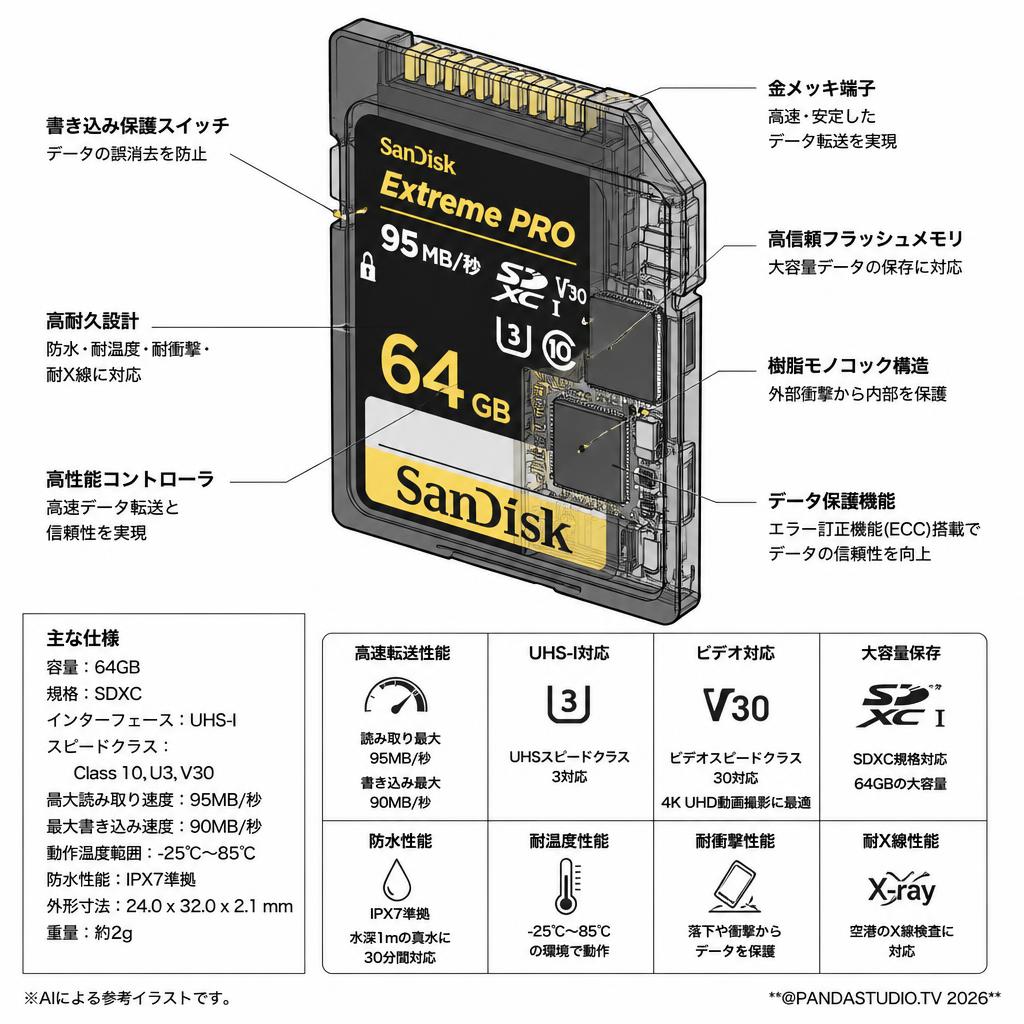 SanDisk 64GB UHS-I Class10  Extreme PRO 95MB/s SDXCカード スペック