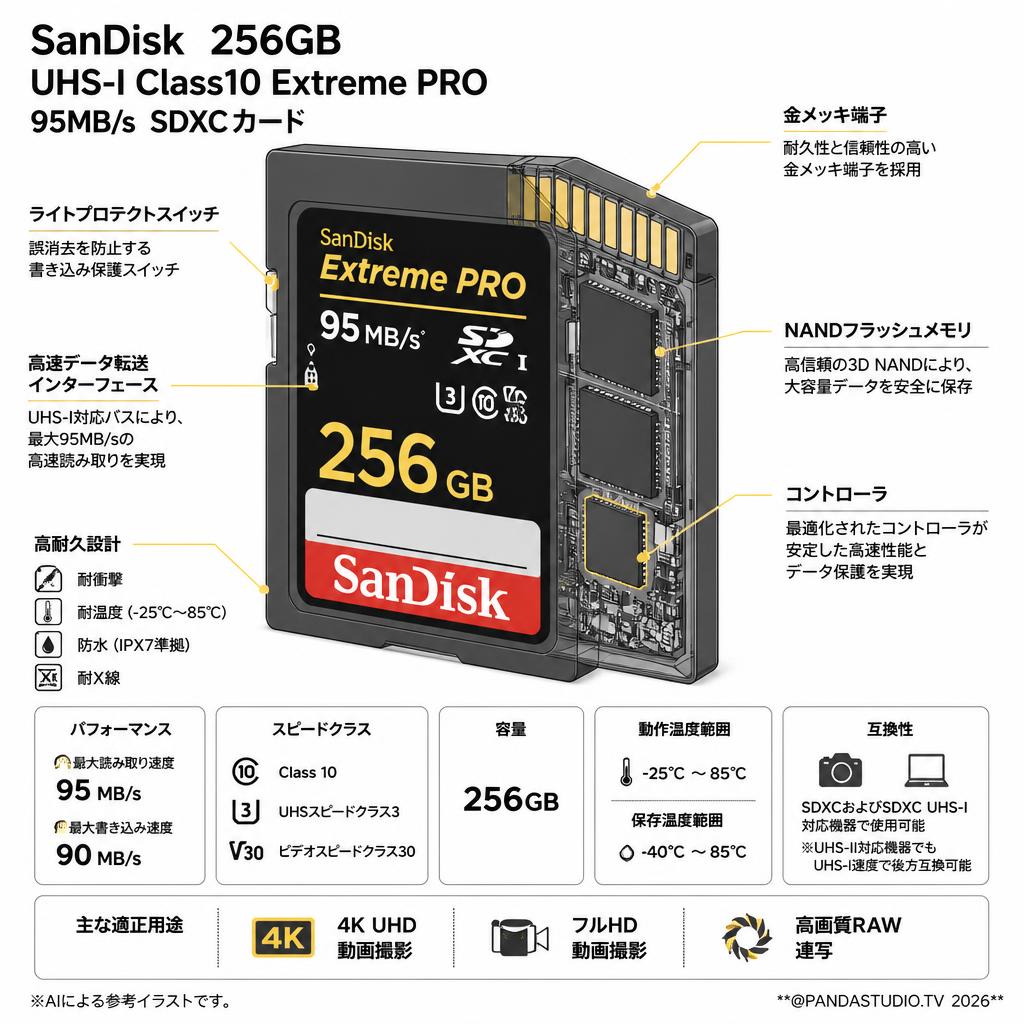 SanDisk  256GB UHS-I Class10  Extreme PRO 95MB/s  SDXCカード スペック