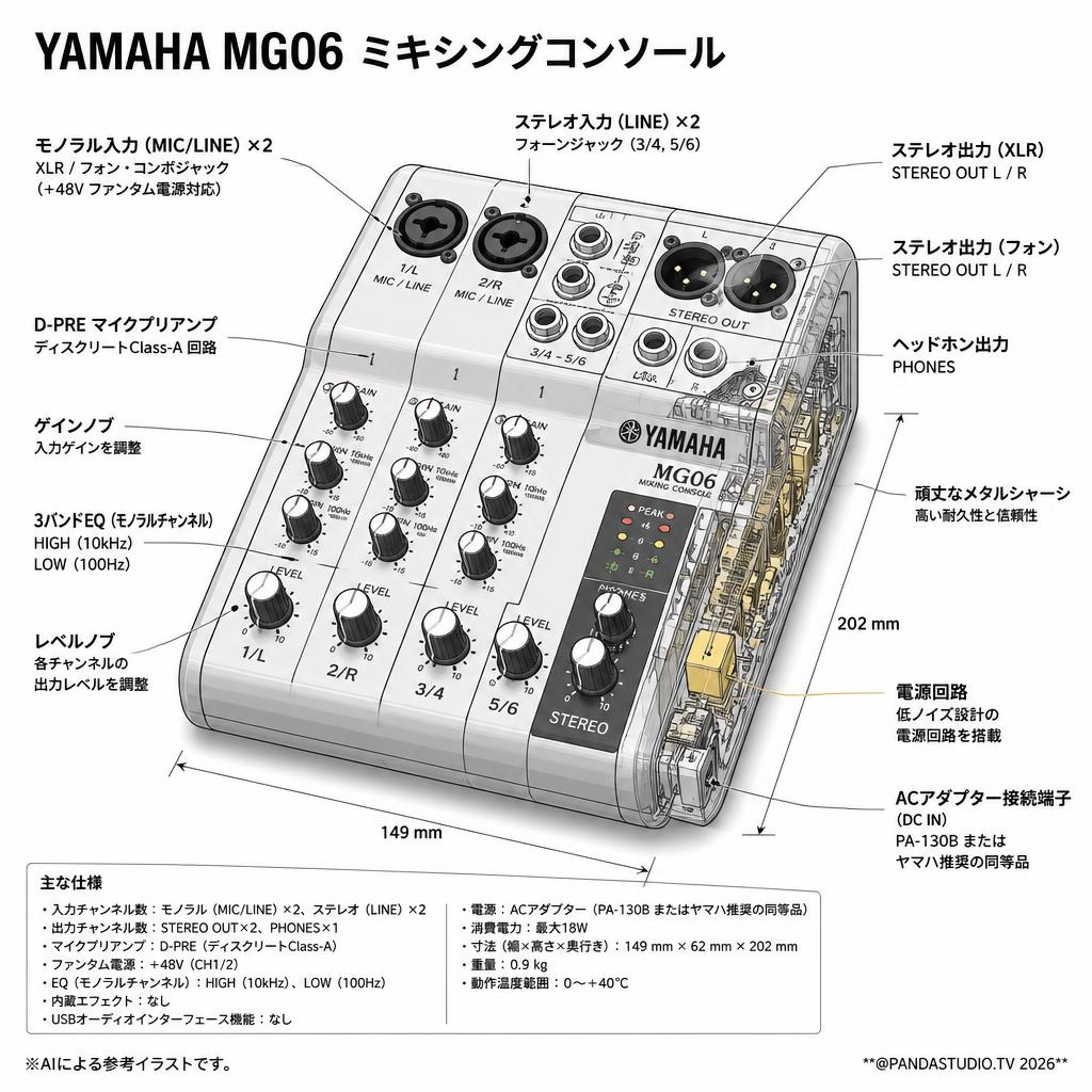 YAMAHA MG06 ミキシングコンソール スペック