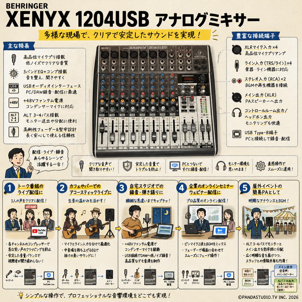 BEHRINGER XENYX 1204USB アナログミキサー 用途