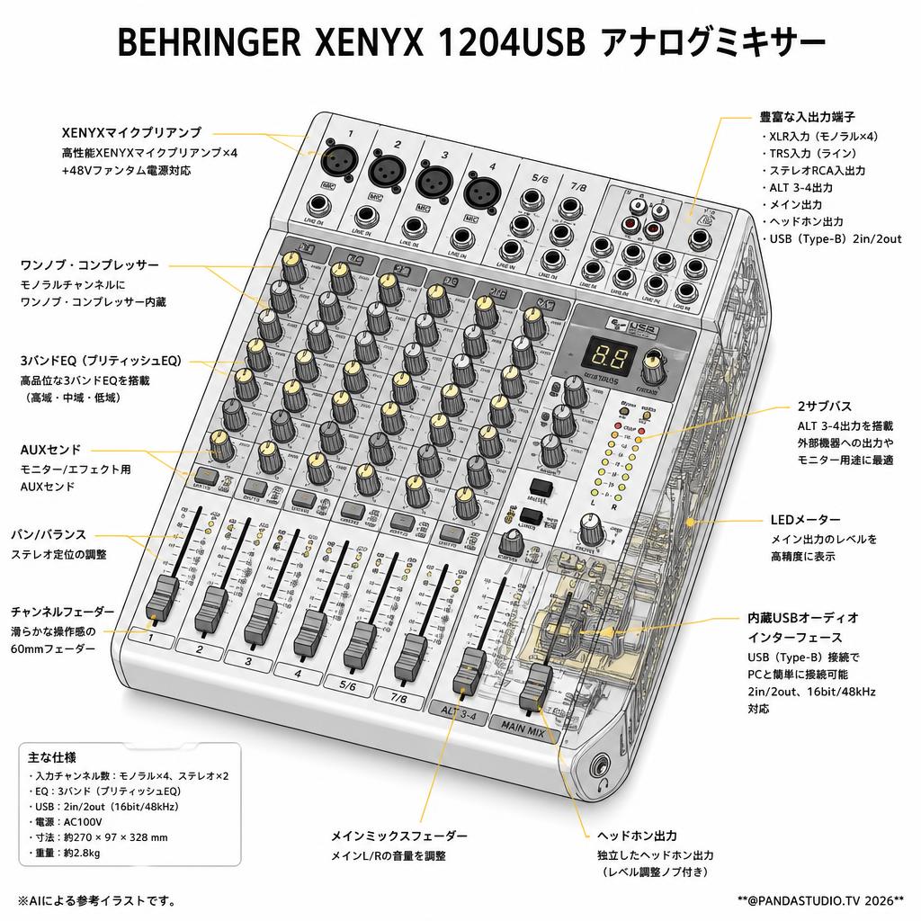 BEHRINGER XENYX 1204USB アナログミキサー スペック
