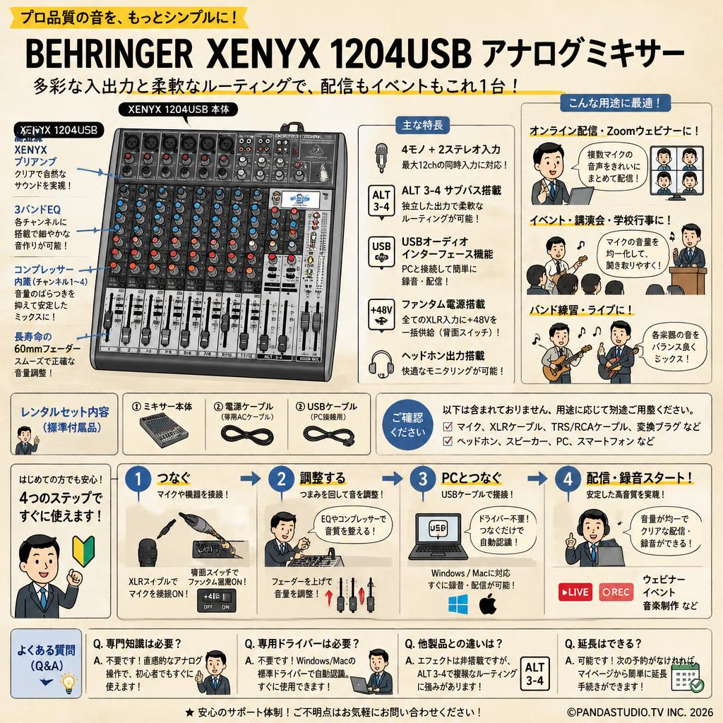 BEHRINGER XENYX 1204USB アナログミキサー FAQ（よくある質問と答え）