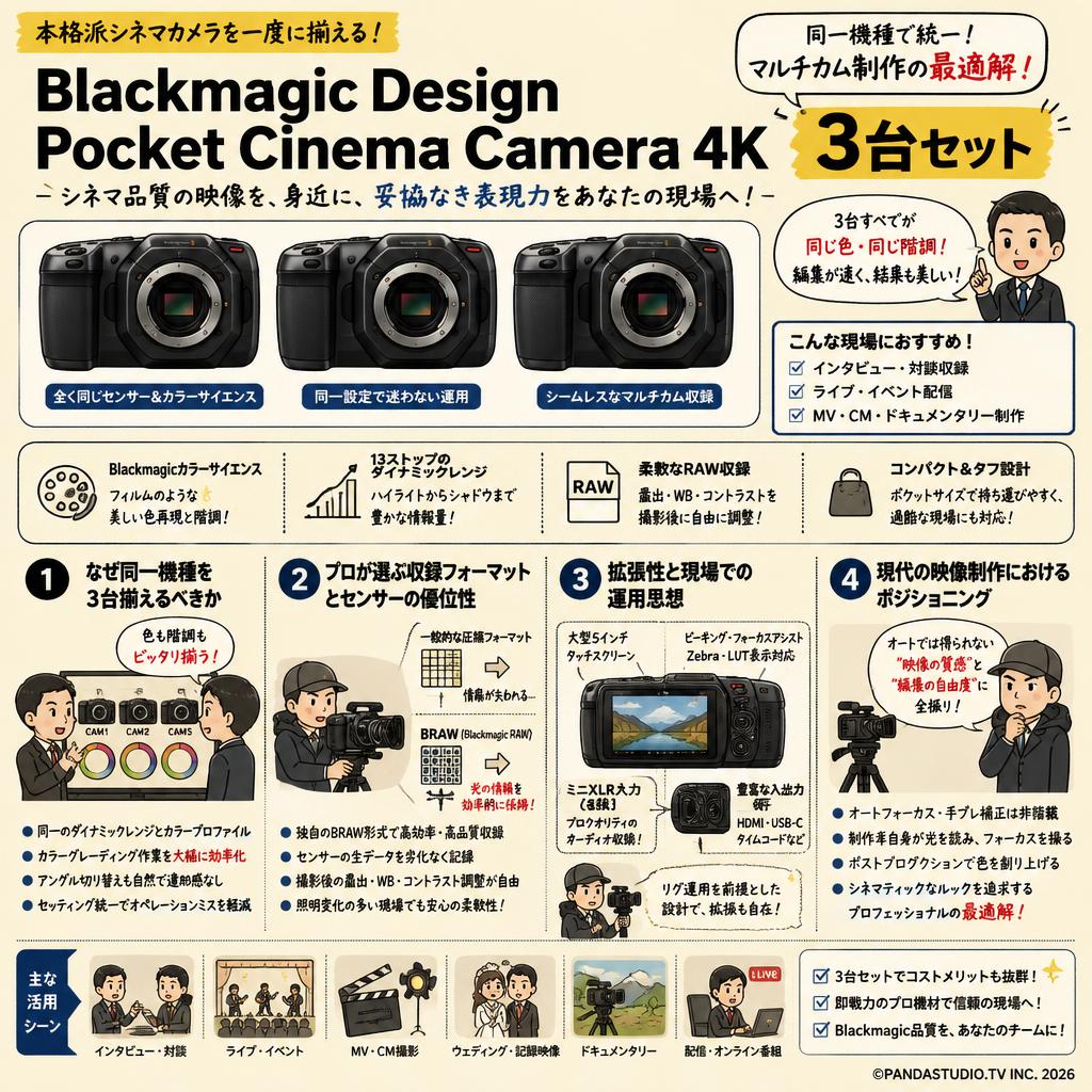 Blackmagic  Design Pocket Cinema Camera 4K ３台セット 概要