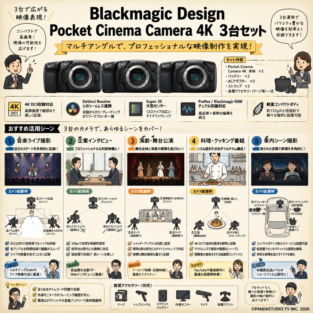 Blackmagic  Design Pocket Cinema Camera 4K ３台セット 用途