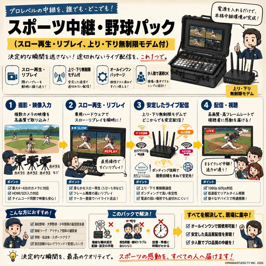 スポーツ中継・野球パック（スロー再生・リプレイ、上り・下り無制限モデム付） 概要