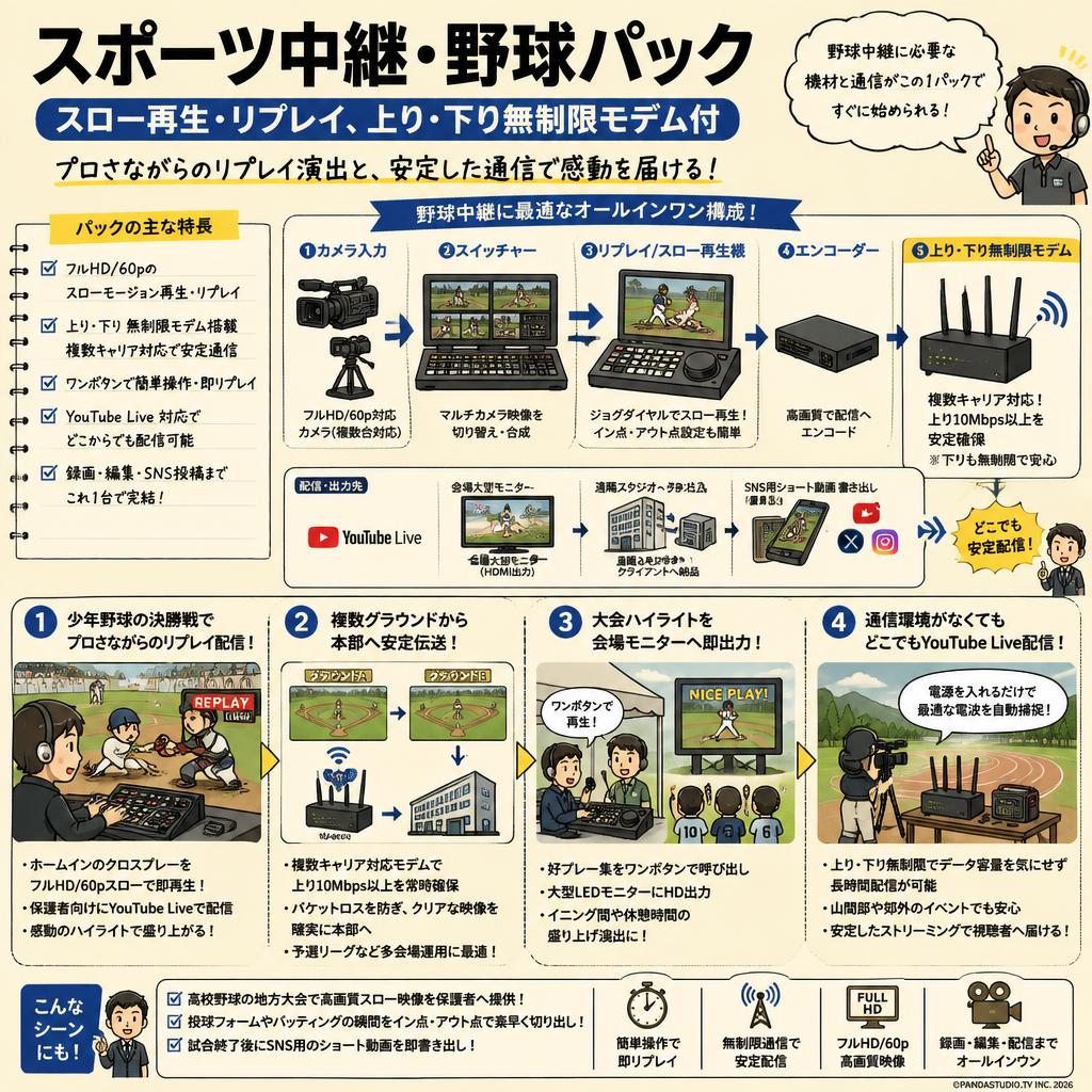 スポーツ中継・野球パック（スロー再生・リプレイ、上り・下り無制限モデム付） 用途