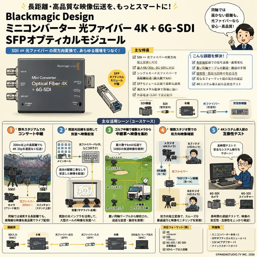 Blackmagic Design Mini Converter Optical Fiber 4K + 6G-SDI SFP Optical Module 用途