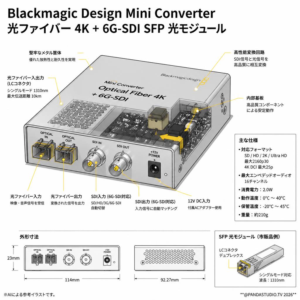 Blackmagic Design Mini Converter Optical Fiber 4K + 6G-SDI SFP Optical Module スペック
