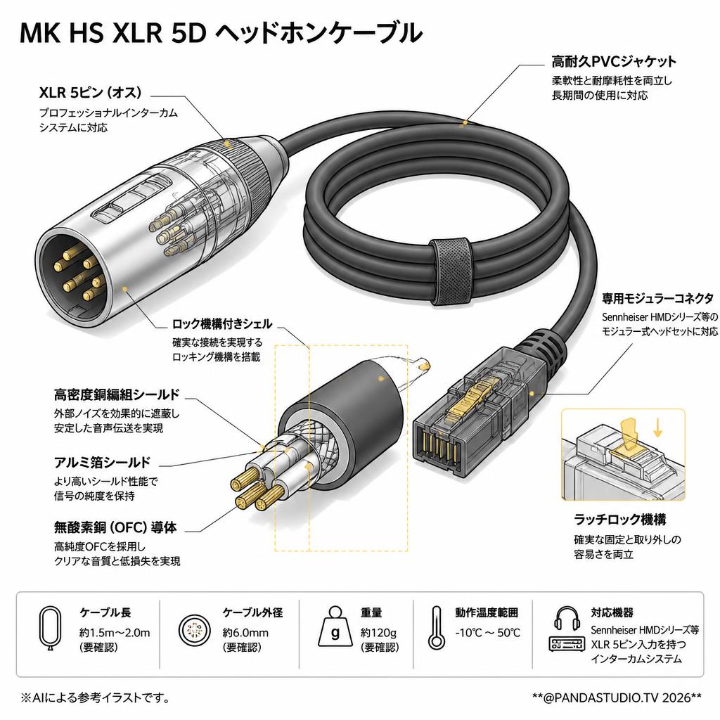 MK HS XLR 5D ヘッドホンケーブル スペック