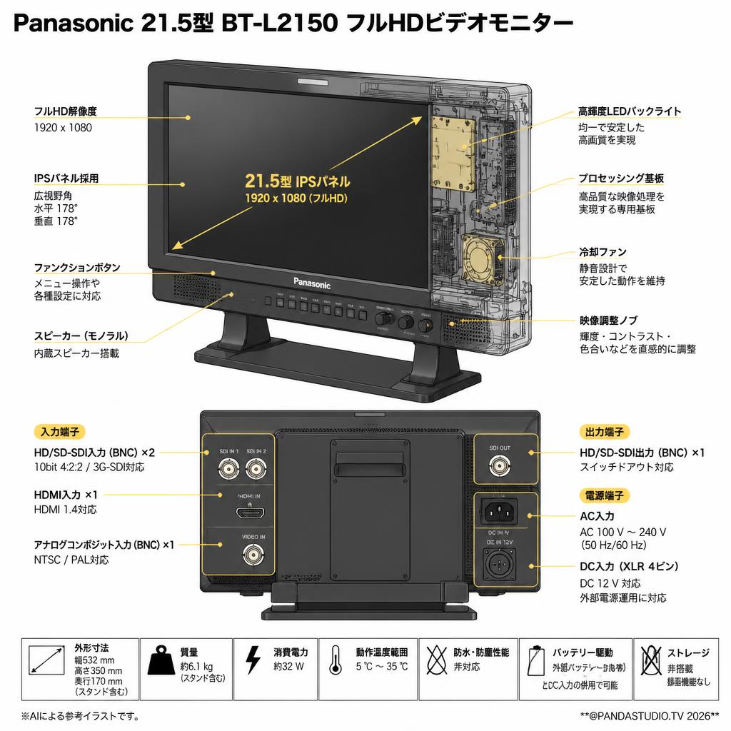 Panasonic 21.5型 BT-L2150 フルHDビデオモニター スペック