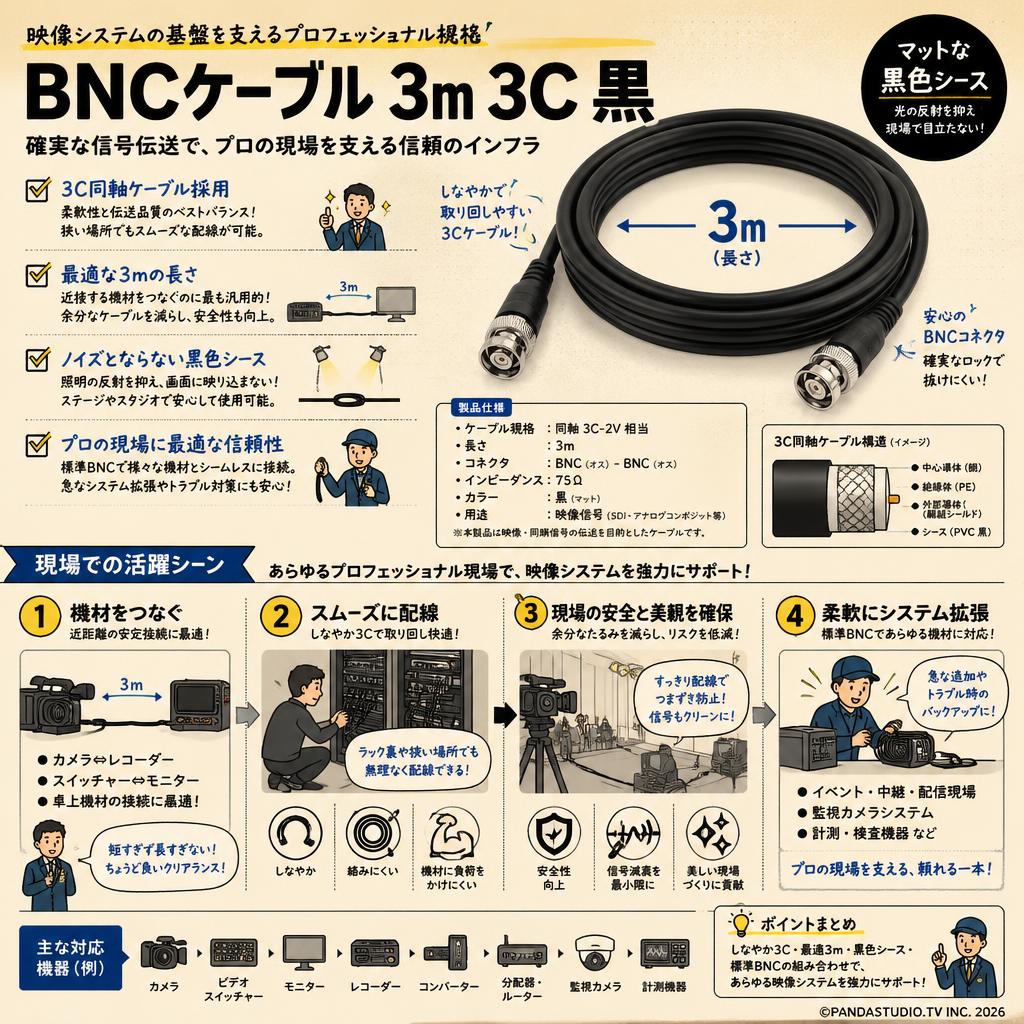 BNCケーブル 3m 3C 黒 概要